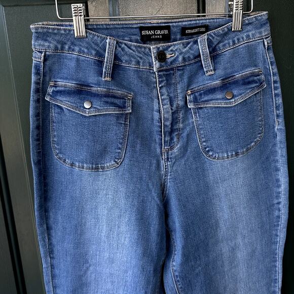 NWT Susan Graver Straight Leg Jean with Patch Pockets MEDIUM WASH QVC - Picture 4 of 8